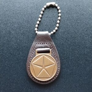 Chrysler Pentastar Logo Keychain VIP Delivery System Brass Emblem Leather Fob